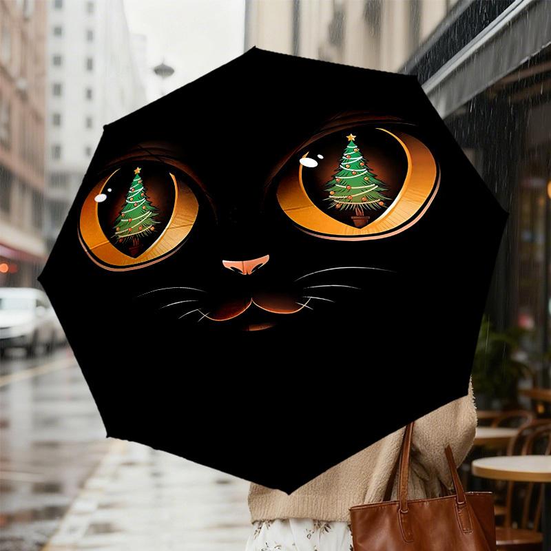 Christmas Cat Eyes Umbrella: A Festive Design for Outdoor Adventures - Auto-Open/Close, Lightweight & Durable Idea
