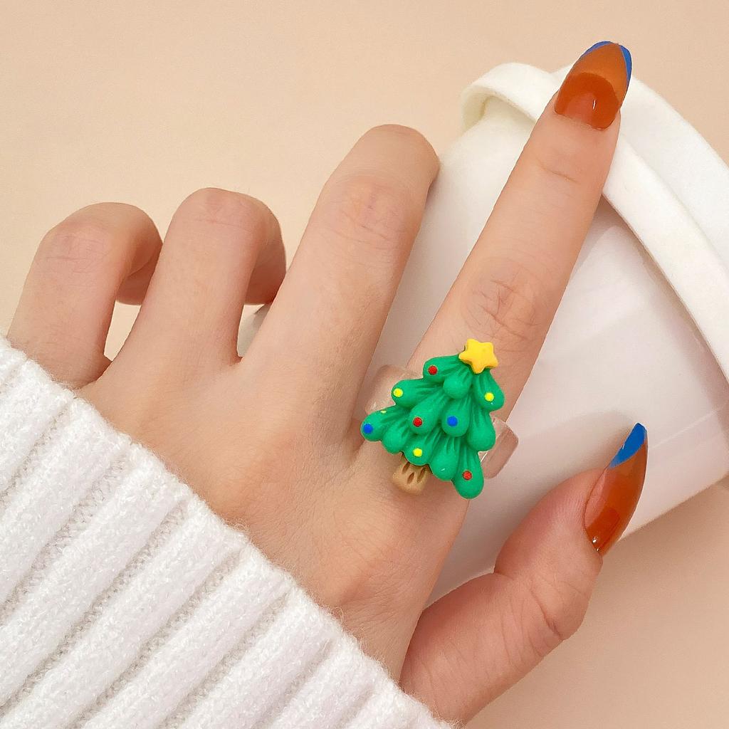 Cute Elk Rings Colorful Polymer Resin Acrylic Finger Rings Women Girls Friendship Couple Rings Lovely Christmas  Gifts