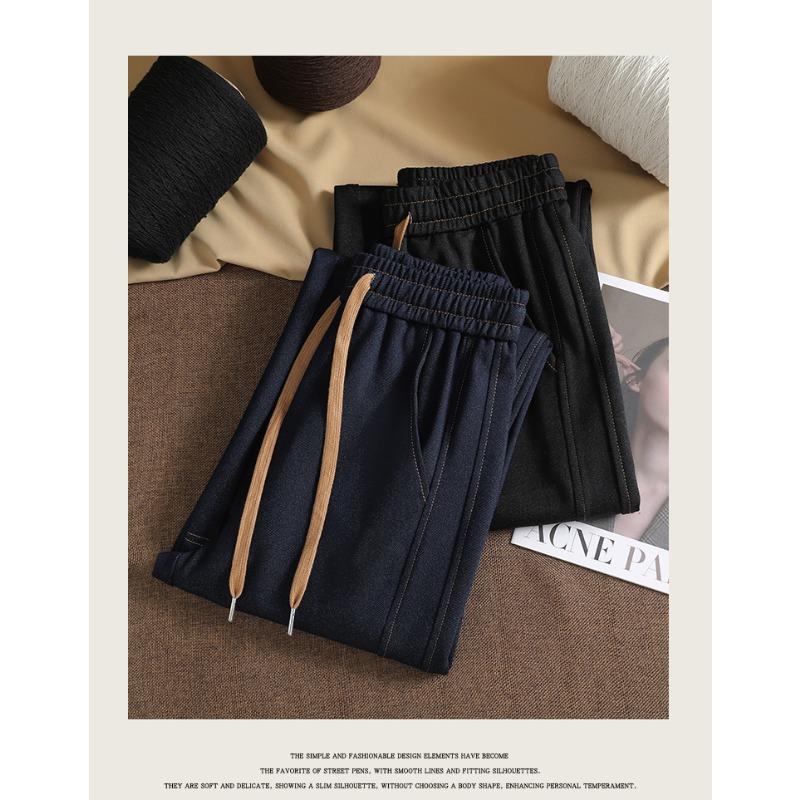 DIMANAF 2025 Autumn Winter Plus Size Women Pants Lady Long Pants Oversized Loose Casual Jeans Bottoms Thick Knitted