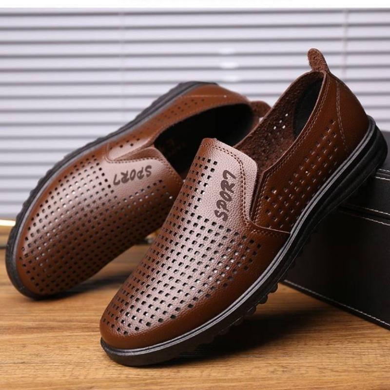 Summer Hollow Leather Shoes Men's Casual Business Leather Shoes One Pedal Men's Lazy Leather Shoes Single Shoes Driving Shoes