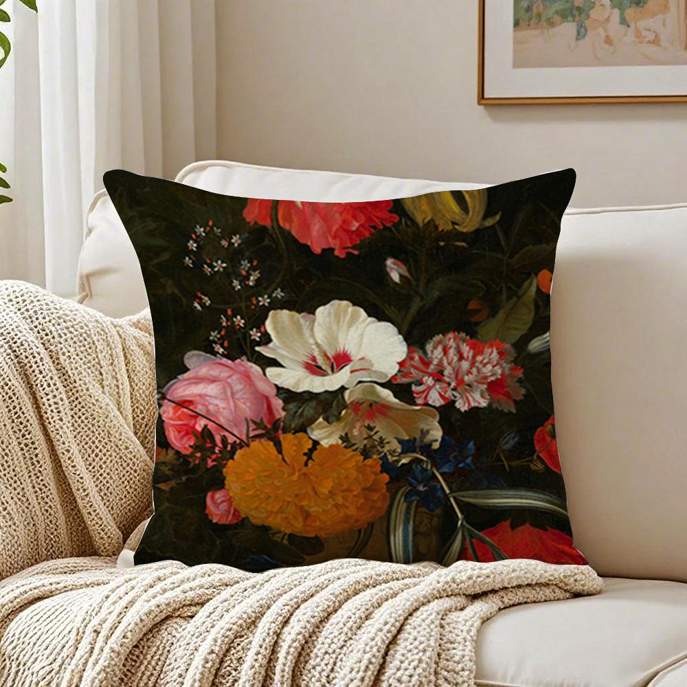 Fashion Casual Beautiful Oil Painting Flowers Cushion Cover Linen Pillowcase Soft For Sofa Bed Home Room Decor
