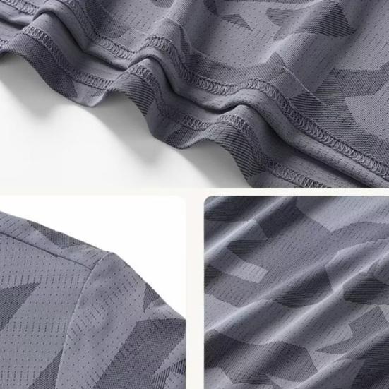 Summer Men T-shirt Round Neck Short Sleeves Thin Quick-drying Loose Camouflage Print Pullover Mid Length Casual Daily Wear Sport Travel Top