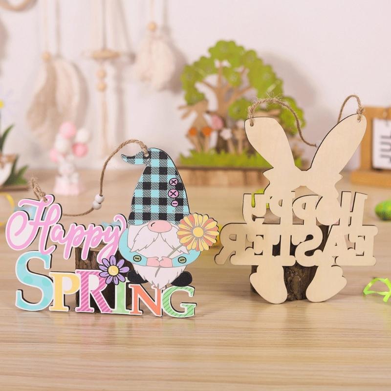 Easters Wood Hanging Sign Easters Wood Wreath Sign Happy Easters/Spring Door Sign Plaque for Front Door Wall Decors