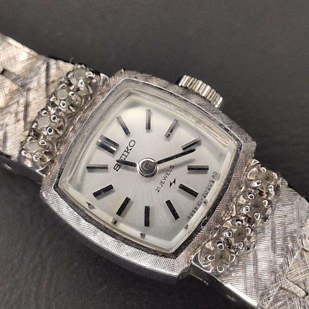 Used Seiko Hand-wound Antique Ladies' Watch White Gold (Working Condition)