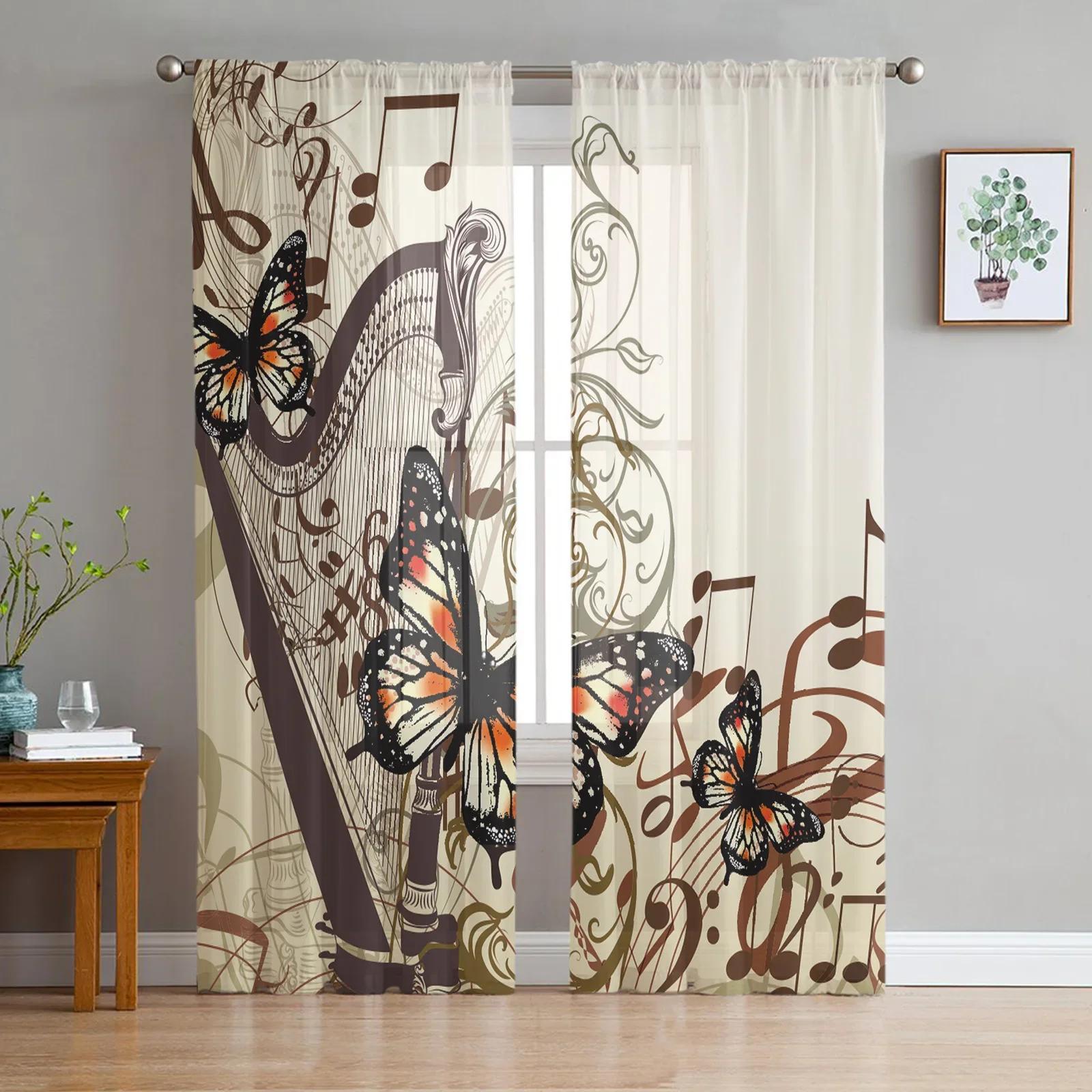 

Vibrant Colorful Musical Notes Music Symbol Chiffon Transparent Drapes Perfect for Living Room Bed Chamber Ornamentation Window Voiles Tulle Drapes W135 x H115cm x1&Rod Pocket