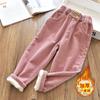 Girls Corduroy Pants Warm Fleece Lined Solid Casual Trousers for Autumn Winter