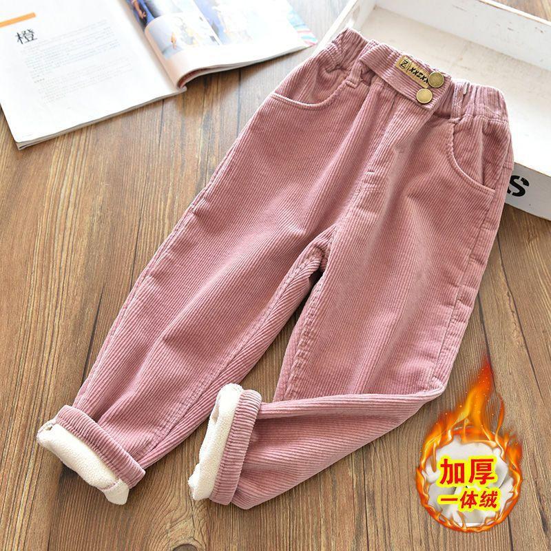 Girls Corduroy Pants Warm Fleece Lined Solid Casual Trousers for Autumn Winter 90 розовый
