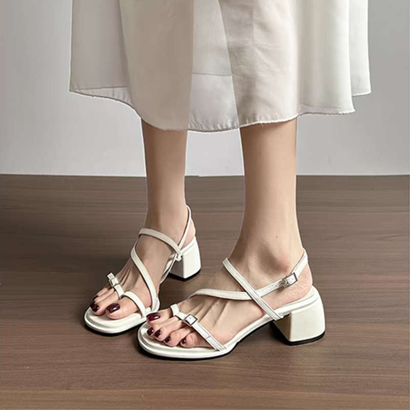 

Coarse heels, high heels, temperament cool slippers, women s summer outer wear, advanced sense 2025 new beautiful skirt, one-word slippers 35