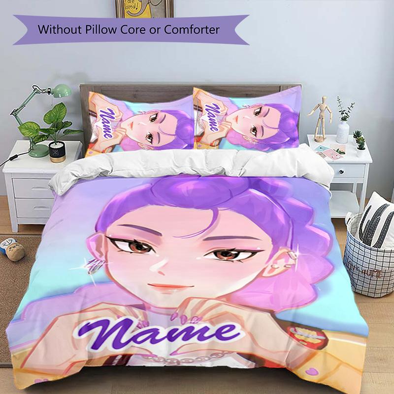 3pcs KPop Demon Hunters22 Cover Set - Personalized Name, HD Printed Bedding with 1 Cover and 2 Pillowcases - Perfect for Home Decor, Easy Care