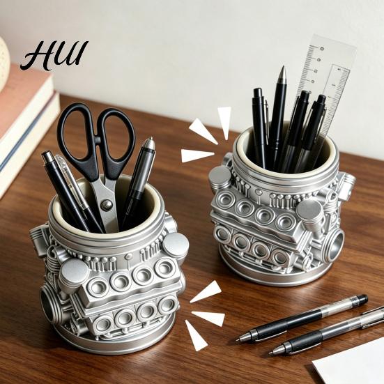 Retro Auto Engine Storage Holder Model Pen Pencil Holder, Creative Desk Organizer for Home Office, Workshop Desktop Accessory Stationery Gift