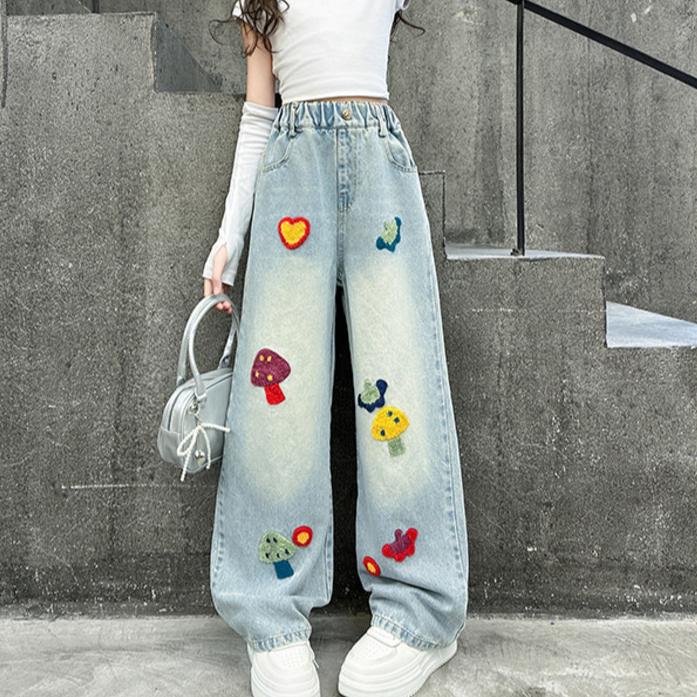 Girls' Jeans Spring and Autumn Children's Pants Spring Loose Wide Leg Pants