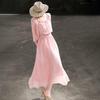 Lanseer Elegant Off-Shoulder Pink Midi Dress