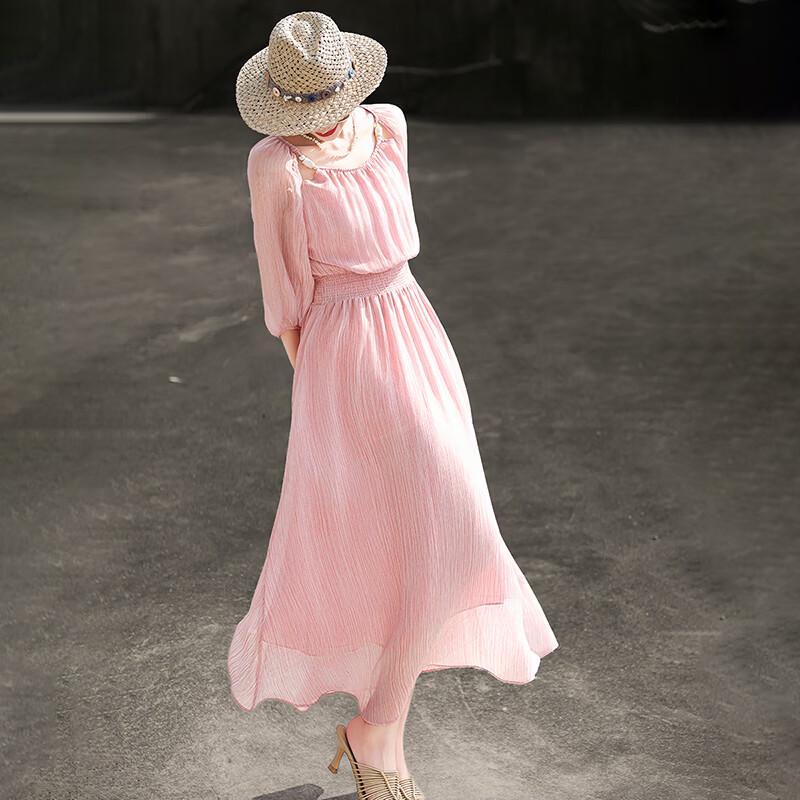 Lanseer Elegant Off-Shoulder Pink Midi Dress