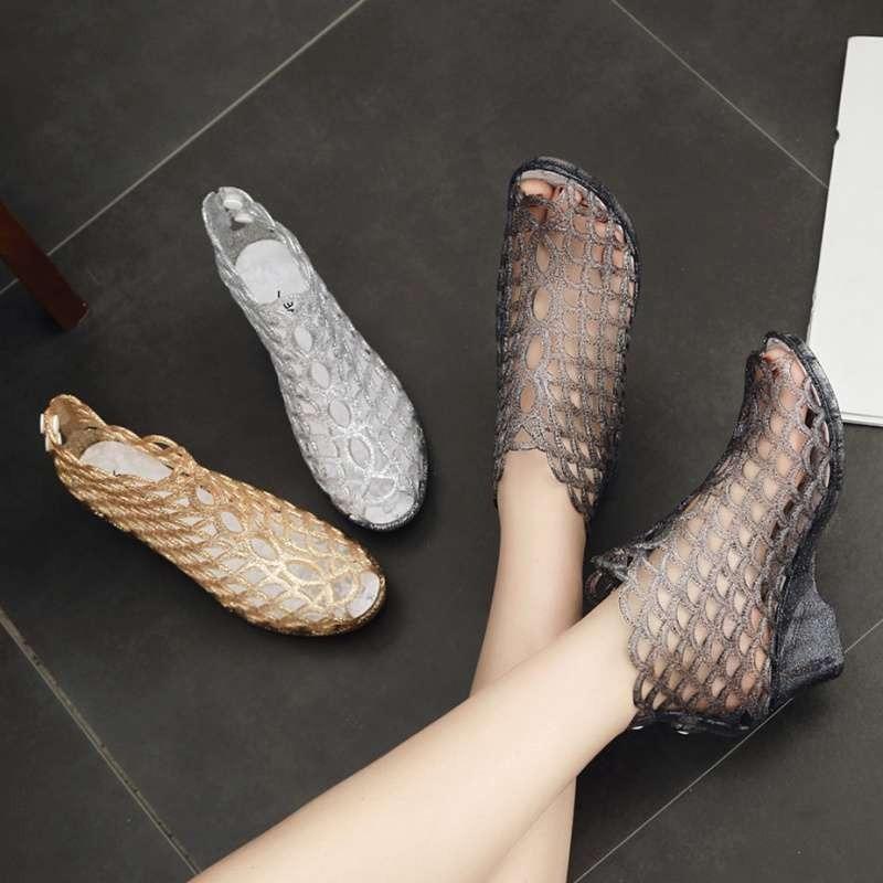 Fashion 2025 Summer Hollow Breathable Women's Sandals Comfortable Wedges Fish Mouth Shoes for Women Sandalias De Mujer Size 36 40