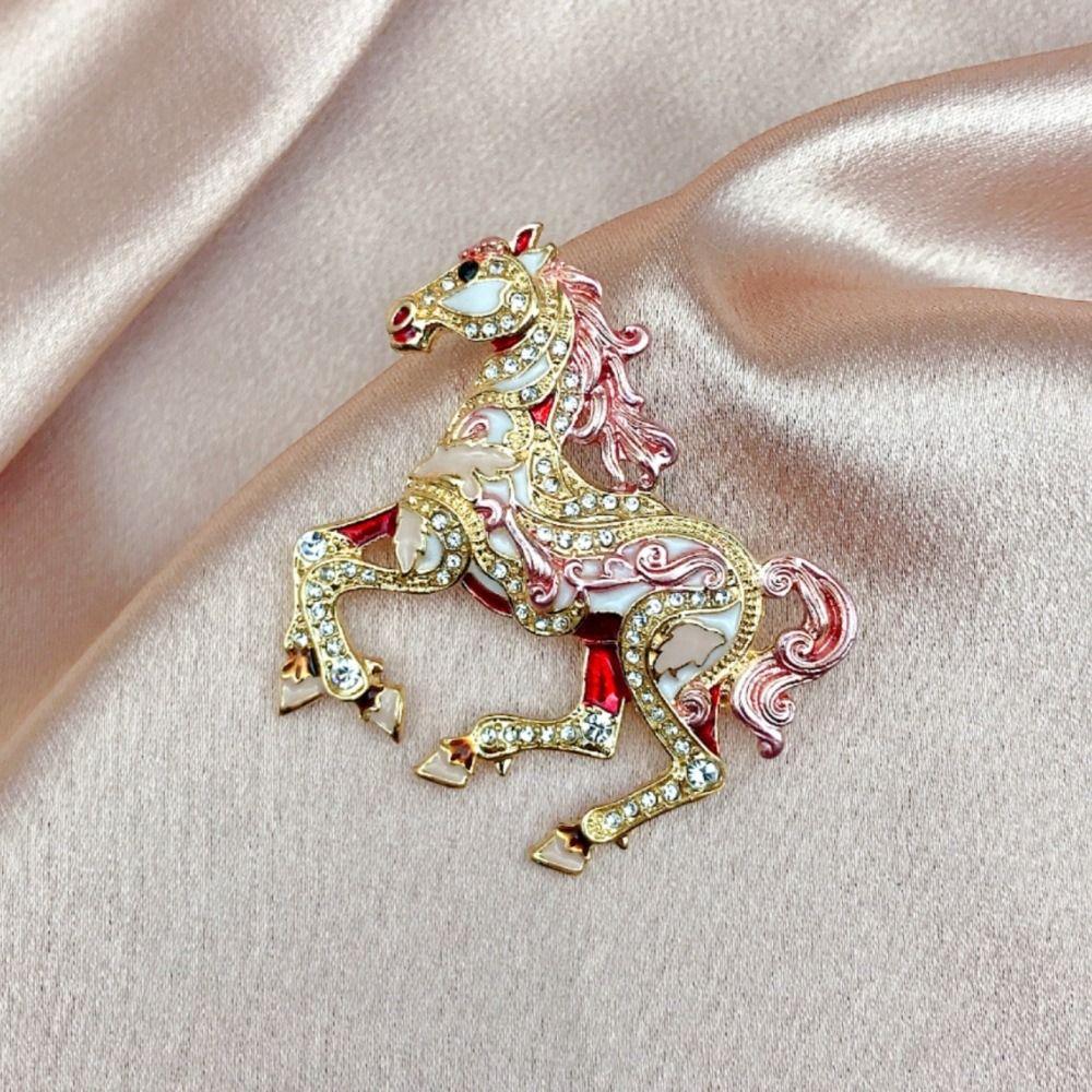 Metal Enamel Horse Brooch Pin Crystal Mascot Horse Lapel Pin New Year Horse Jewelry  Party