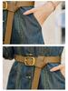 Autumn 2023 Retro Denim A-line Dress: Women's Long Sleeve, Waist-Slimming, Medium Length, Lapel Style