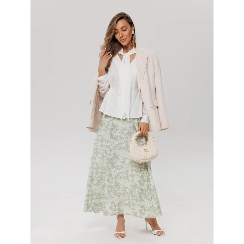 Damen Midi-Rock mit Print, Elastischer High-Waist Fließender A-Linien-Rock