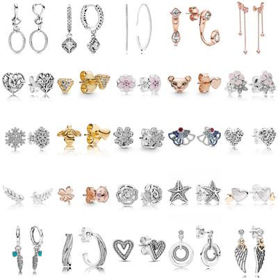 Authentic Sparkling Freehand Heart With Crystal Stud Earrings For Women 925 Sterling Silver Wedding Gift Fashion Jewelry