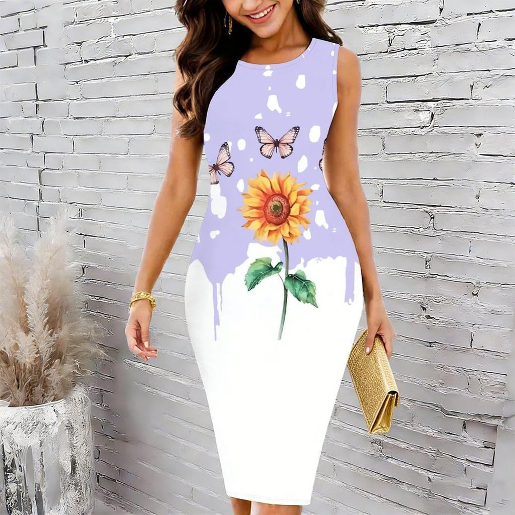 Women Plus Size Crew Neck Sleeveless Midi Dress Black Silver Glitter Butterfly Shimmer Dot Print Bodycon Dress