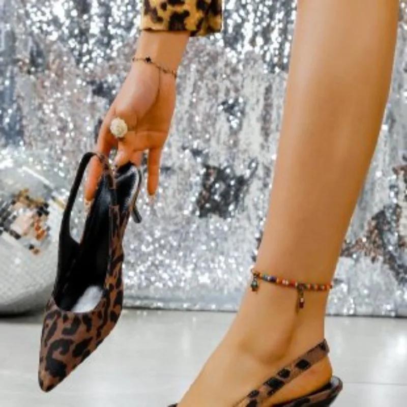 2025 New Plus Size Women's Slingbacks High Heels Pointed Toe Leopard Slip On Thin Heel Pumps Party & Dress Shoes Female