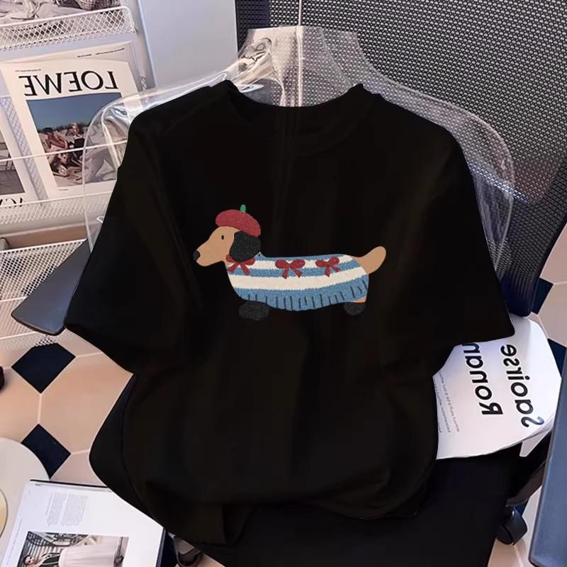 Women's Summer 2026 Cartoon Cotton Loose Fit White Tee