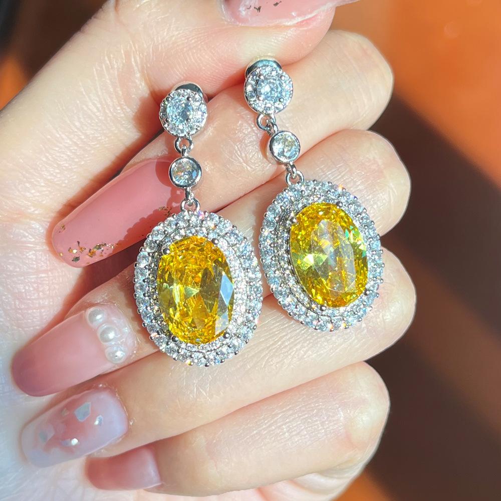 Kuaitiao Caibao Series Yellow Diamond Earrings, Heavy Industry Design Light Luxury Pink Diamond Long Earrings For Women