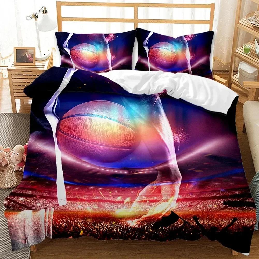 Basketball Duvet Cover Set King Queen Ball Sport Theme Bedding Set Boys Teens Basketball Fan Room Polyester Quilt Cover