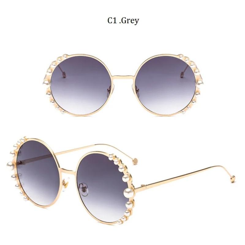 

Круглые солнцезащитные очки с бусинами, женские модные оправы из сплава, брендовые дизайнерские солнцезащитные очки с жемчугом для женщин, коричневые оттенки UV400, новинка