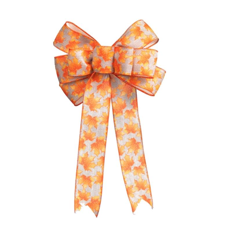 Thanksgiving Party Bow Decoration with Maple Leaf and Pumpkin Design DoubleLayer