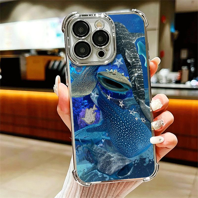 Ocean Whale Shark Soft Phone Case For iPhone 15 16 17 Air 14 Pro Max 16E Plus 13 12 Mini Plating Anti-Fall Fundas