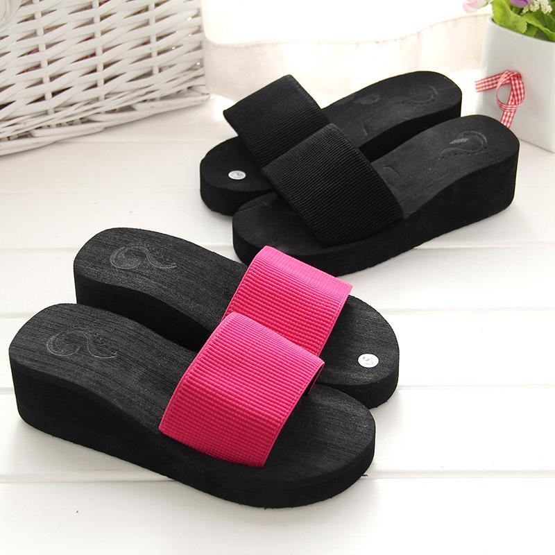 2019 Korean Platform Sandals: Stylish One-Strap, Solid Color, Versatile Home Slippers