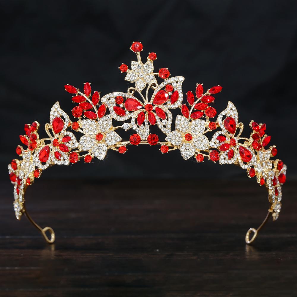 Sweet Butterfly Floral AB Color Crystal Crown Rhinestone Princess Pageant Diadem Wedding Hair Accessories Tiaras Jewelry