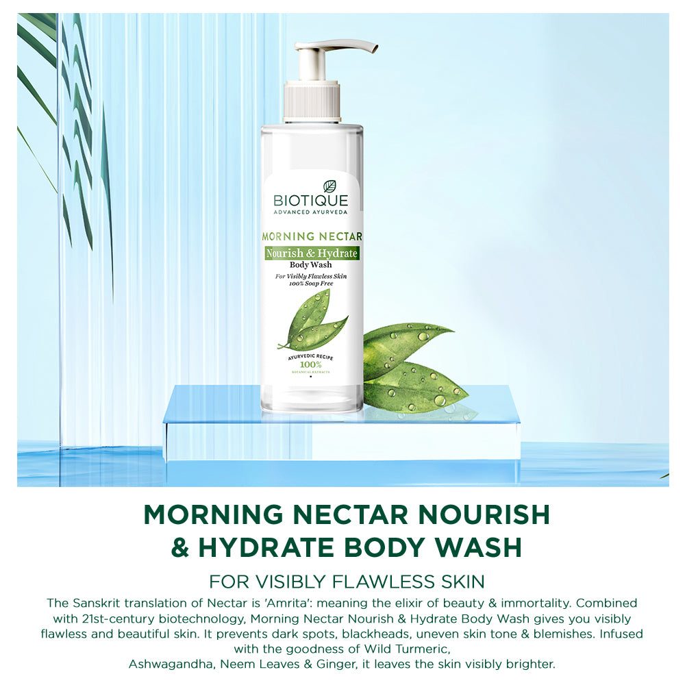 Biotique Morning Nectar Body Wash For Hydrated Glowing Skin, 200ml, Preservative Free, Vetiver Scent, All Skin Types