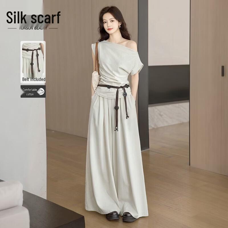 Cypress Style Women s Asymmetrical Shoulder Top & Wide-Leg Pants Set S