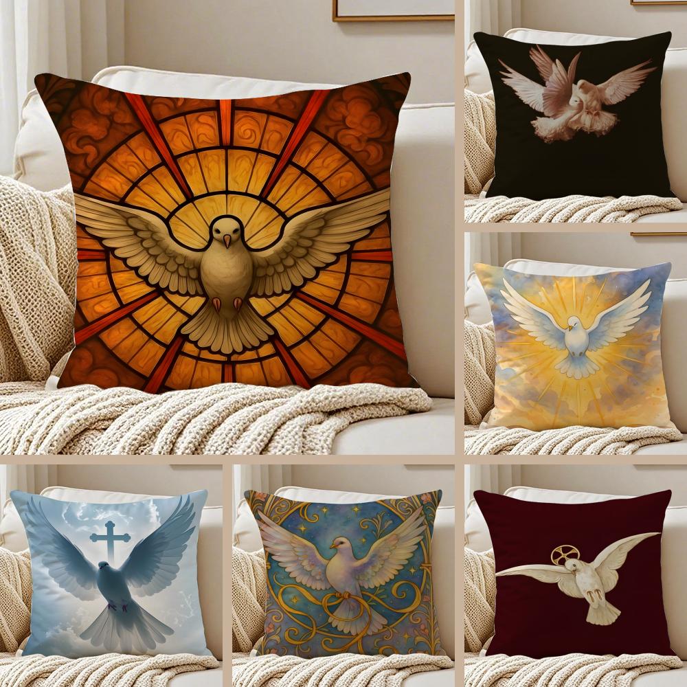 Classical Sacred The Dove Cushion Cover Pillowcase Antidustmite Invisible Zipper Short Plush Sofa Cushion