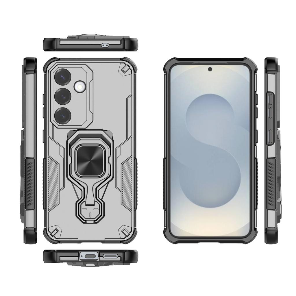 For Samsung Galaxy S25+ Case Rotatable Ring Kickstand PC + TPU Shockproof Phone Cover