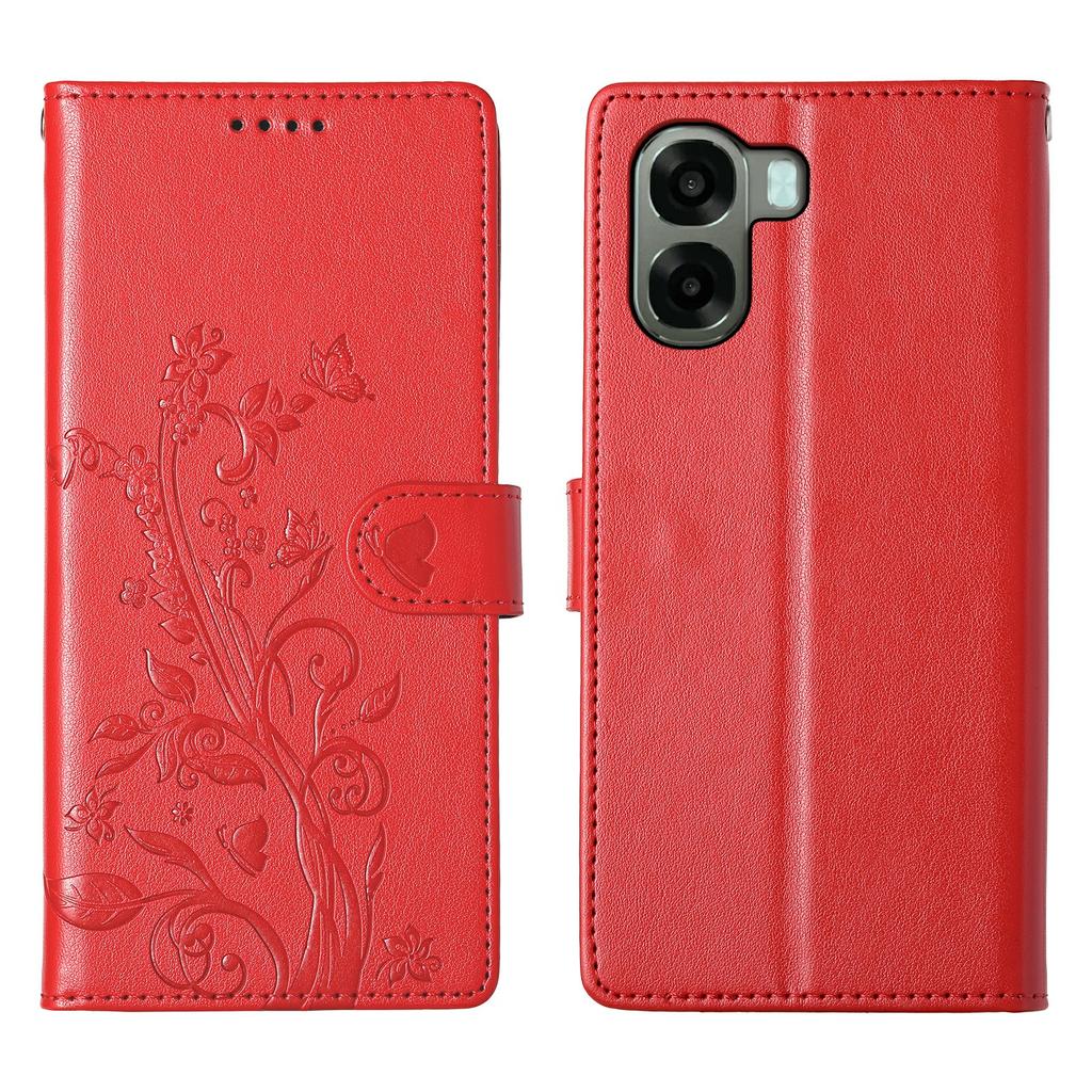 Wallet Case for Oppo A6x 5G / A6x 4G Butterfly Floral Imprint PU Leather Phone Cover with Wrist Strap
