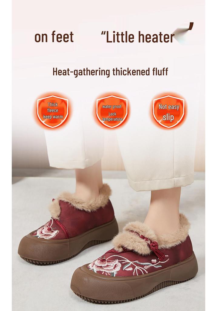 Women's Embroidered Winter Fur Boots: Cotton, Polyurethane, Velvet-Lined, Thick Sole, Height-Boosting.