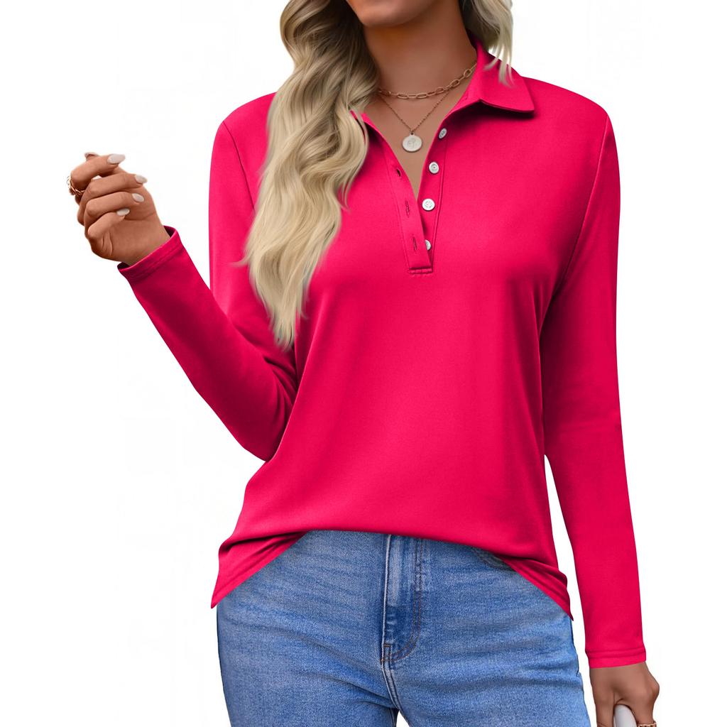 Women's Fashion Casual Lapel Short Long Sleeve Solid Color Shirt Women's Button Up Tops