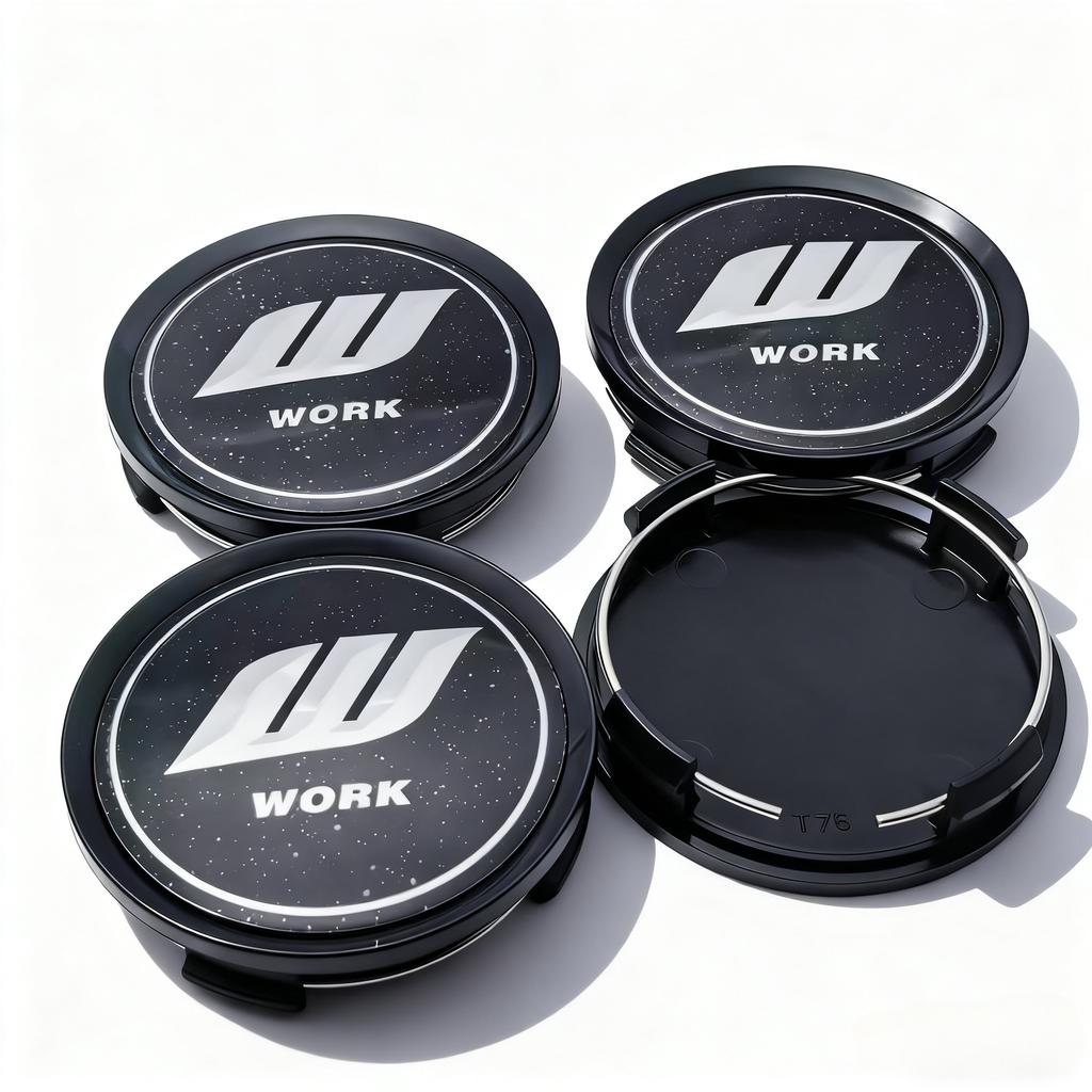 4pcs JDM W Work Logo Emblem Car Wheel Center Caps 74MM Clips 69MM Wheels Hub Dust Cap Rim Hubcaps Cover Replace Car Accessories