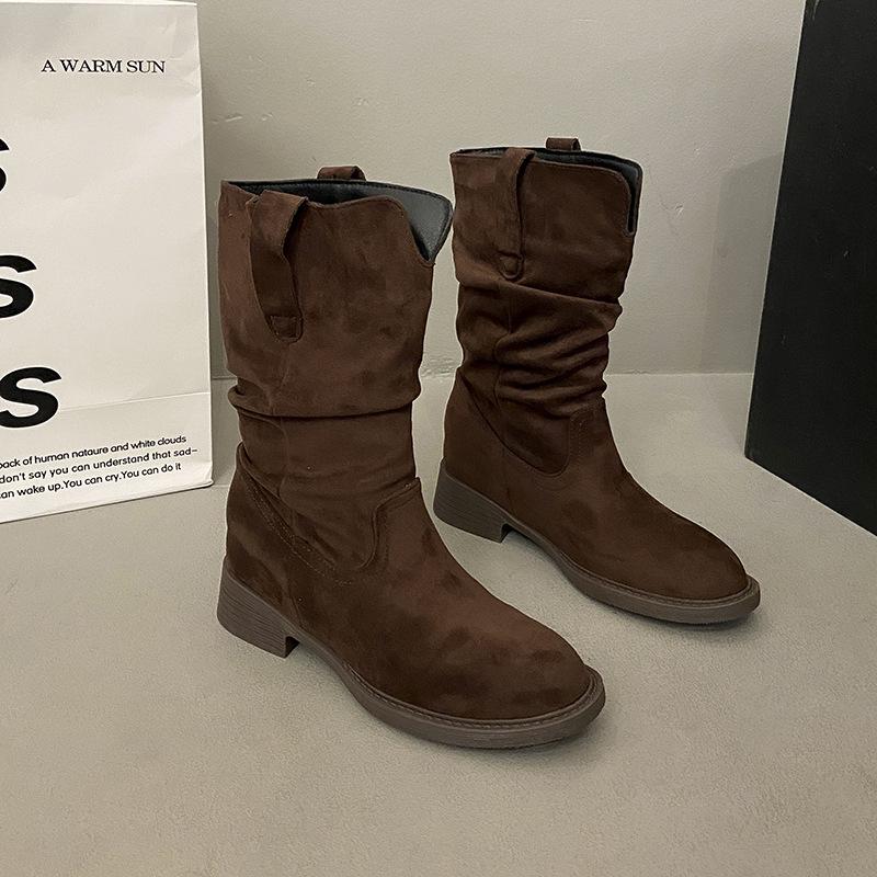 Pile boots women's medium boots children 2025 spring and autumn new Maillard western cowboy short boots Martin boots thin boots