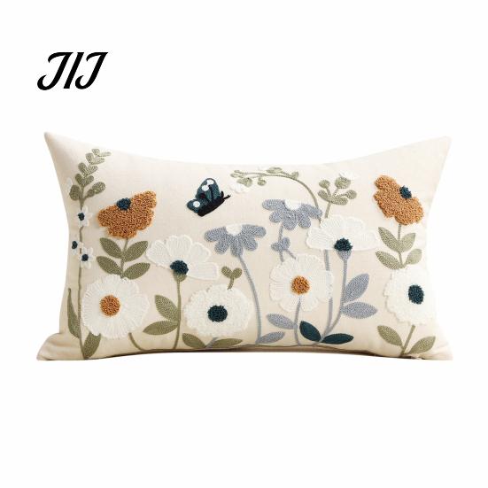 Square Decorative Pillow Shams Floral Embroidered Cushion Cover, Throw Covers Farmhouse Cover for Living Room Sofa Couch Washable