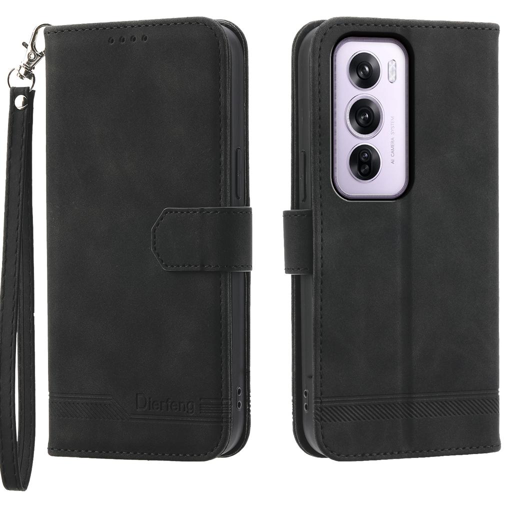 DIERFENG DF-03 For Oppo Reno12 Pro 5G (Global) Wallet Case Lines Imprint Leather Stand Phone Cover