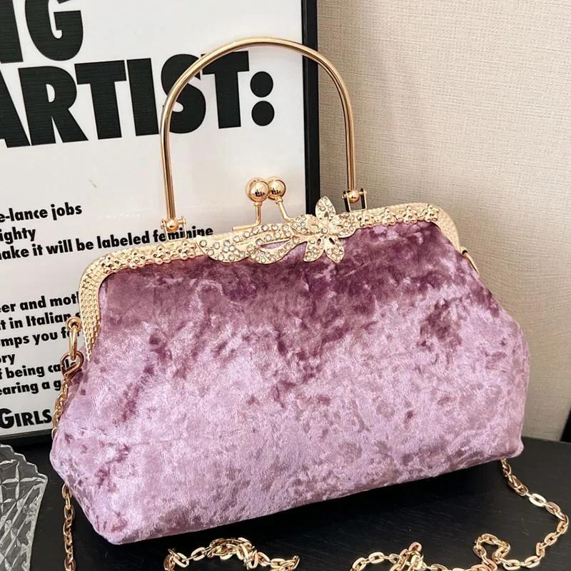 Vintage Shell Abend Clutch für Frauen Hochzeit Abschlussball Braut Flock Schultertaschen Luxus Damen Samt Messenger Bags