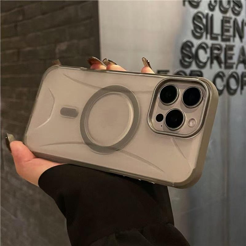 

Матовый прозрачный модный технологичный чехол для iPhone 16 Plus 15 14 13 12 Pro Max 11 Магнитный чехол для беспроводной зарядки Magsafe For iPhone 13 серый