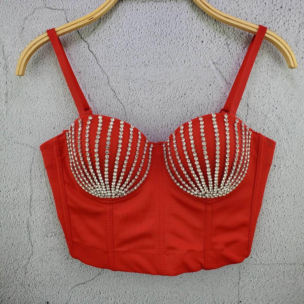 High-quality Handcrafted Crystal Bead Shell-patterned Mini Tank Top Strapless Dancer Performance Lightweight Luxury Retro Fitted Top Camis & Tank Tops