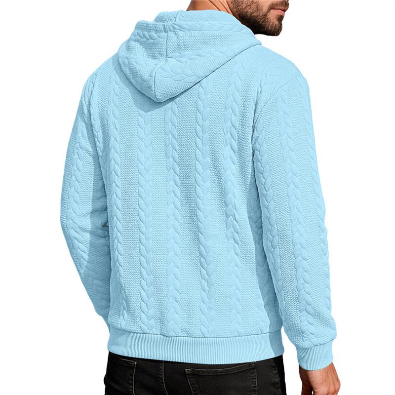 Men's Knit Half Zipper Hoodie Casual Long Sleeve Drawstring Pullover Sweater Solid Color Knitted Hooded Tops for Men Daily Streetwear Sweatshirt