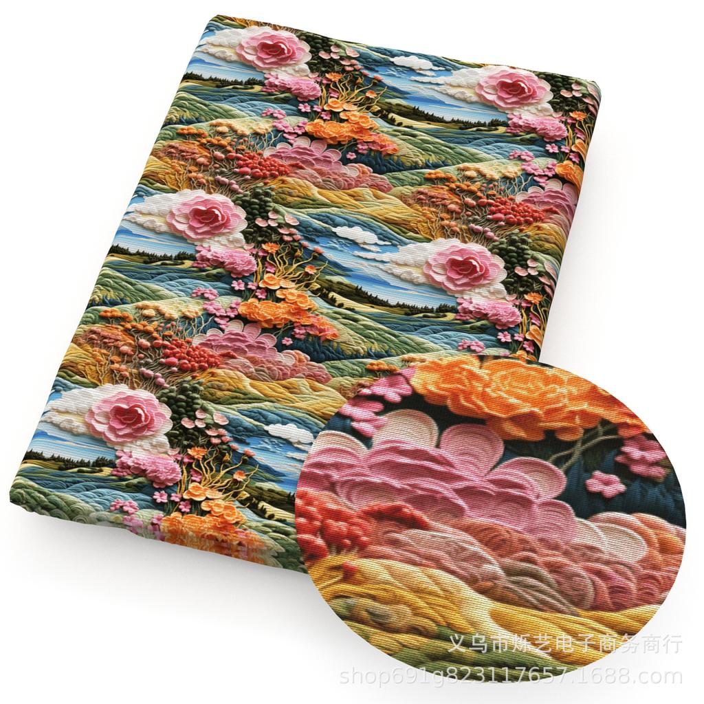 DIY Synthetic Leather Fabric Flowers Florals Printed Imitation Embroidery Faux Leather Shoes Imitation Embroidery