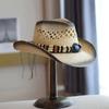 202602-2509340 ins chic summer western cowboy paper grass Vintage Bohemian Bead fedoras hat Outdoor men women panama jazz cap