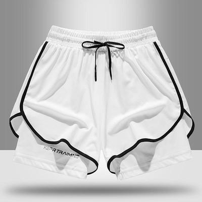 Sportshorts Mannen Zomer Mannen en Vrouwen Dezelfde Stijl Sport Hardloopshorts Sneldrogende Voering Nep Tweestuk Trainings Drie-punts Broek Mannen